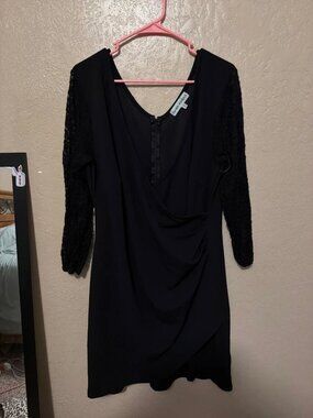 Almost Famous Plus 3X Black Surplice Dress Lace Sleeve Cocktail Mini Dress